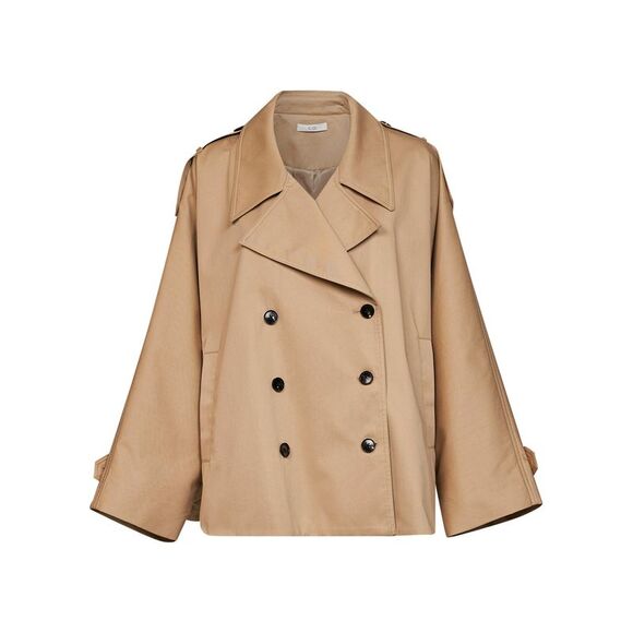 CO Jackets & Blazers - Co Women Camel Cotton Twill Dolman Cropped Trench Coat